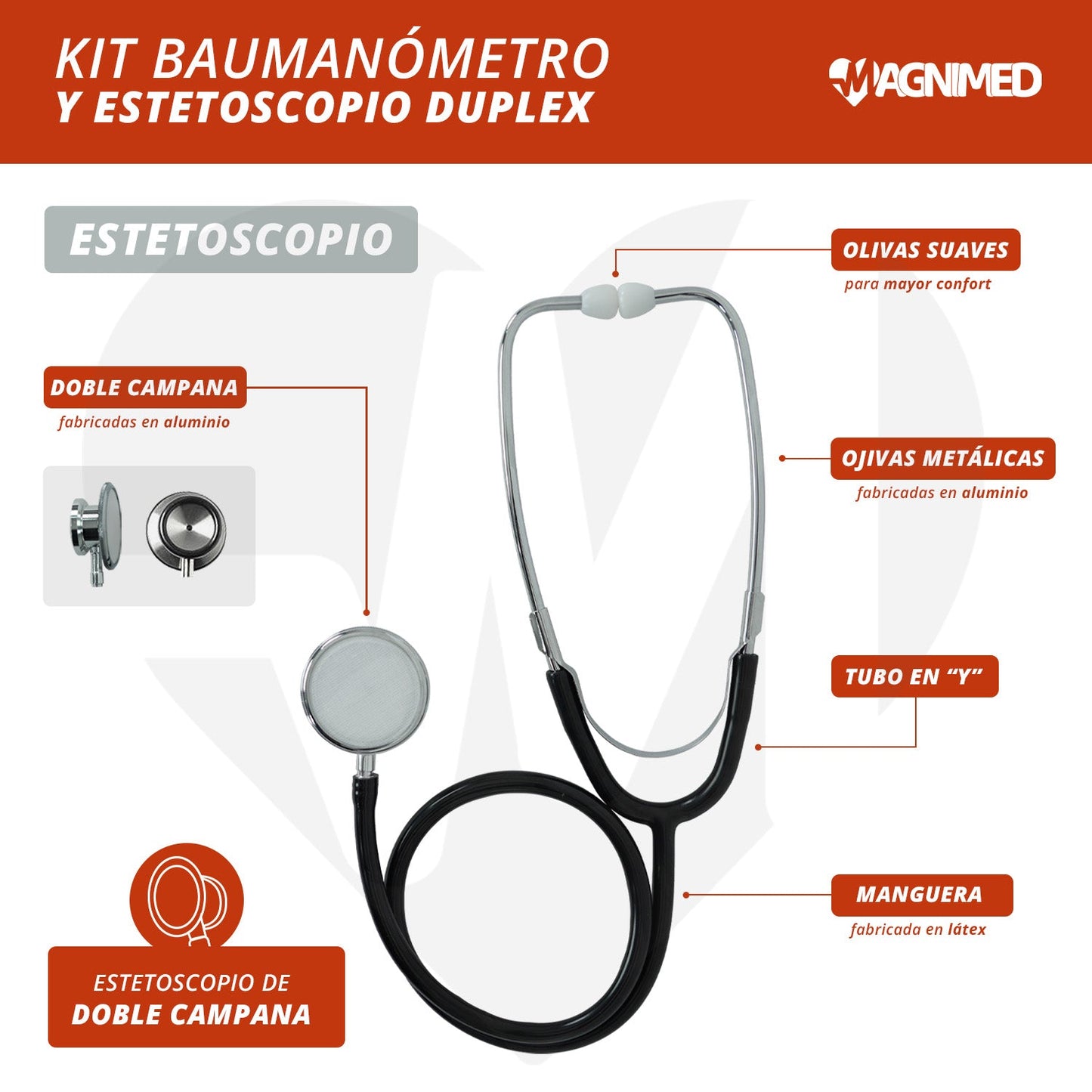 Kit de baumanómetro y estetoscopio doble campana