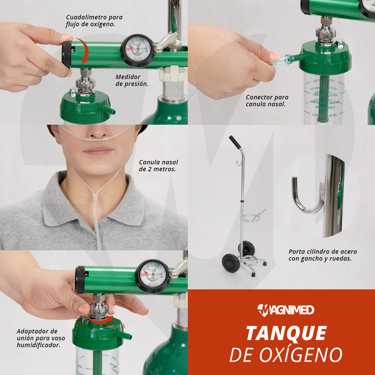 Tanque de oxígeno 682 lt con carrito y accesorios (cánula, válvula y vaso)