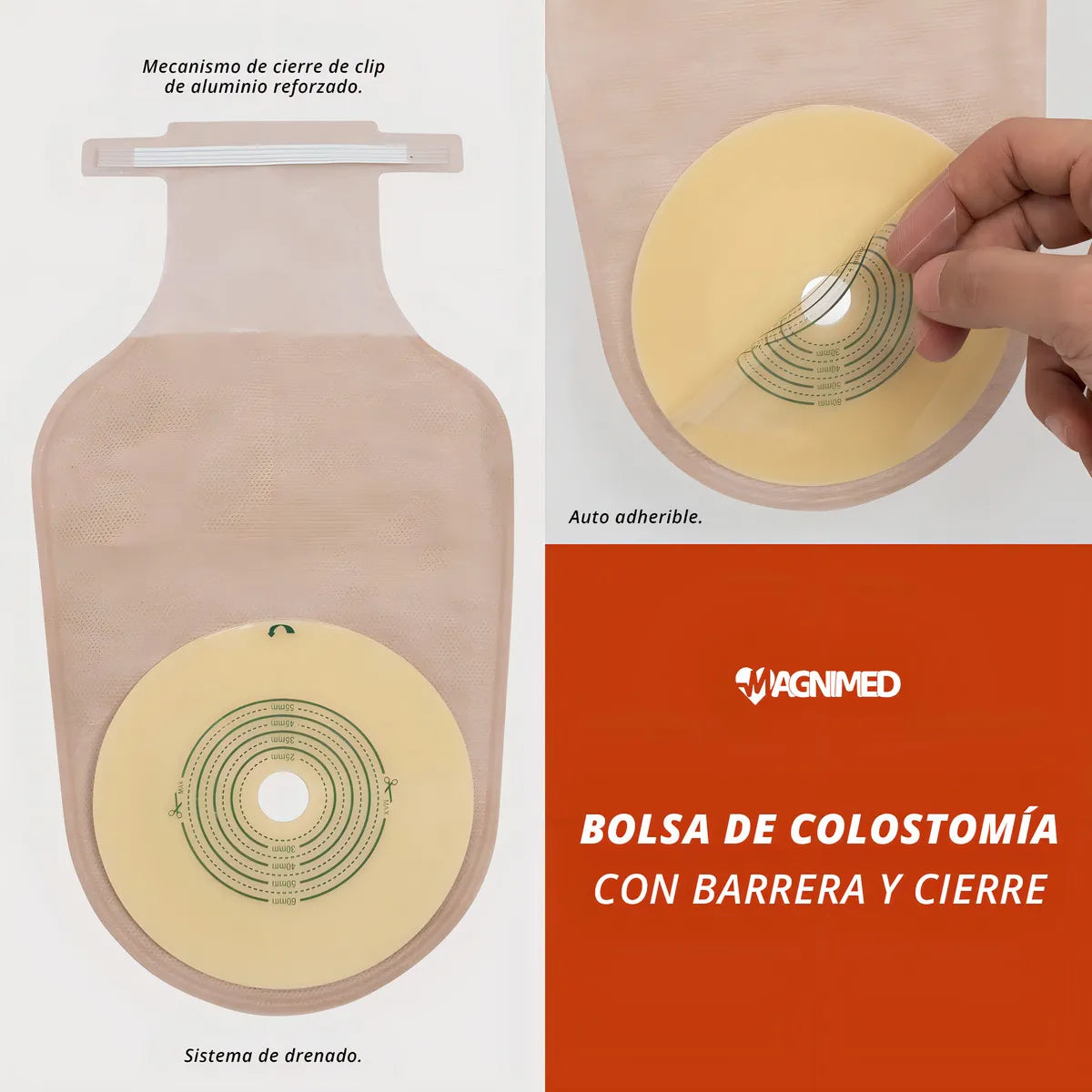 Bolsas para colostomía sencilla con barrera y cierre 10 pzs.