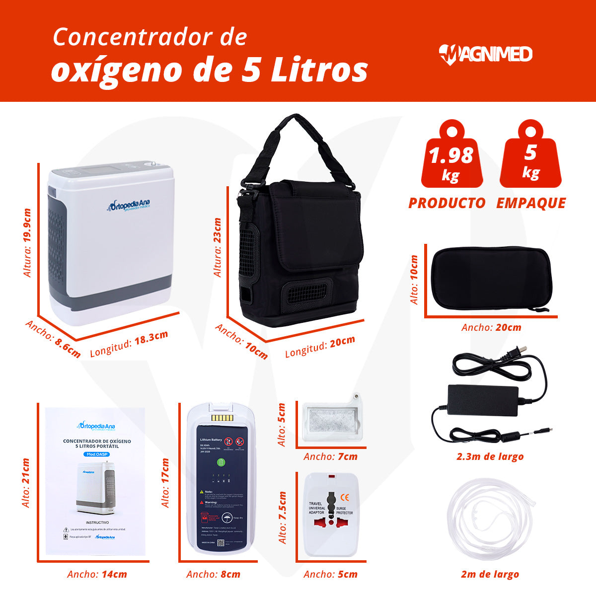 Concentrador de Oxígeno 5 Litros Portátil