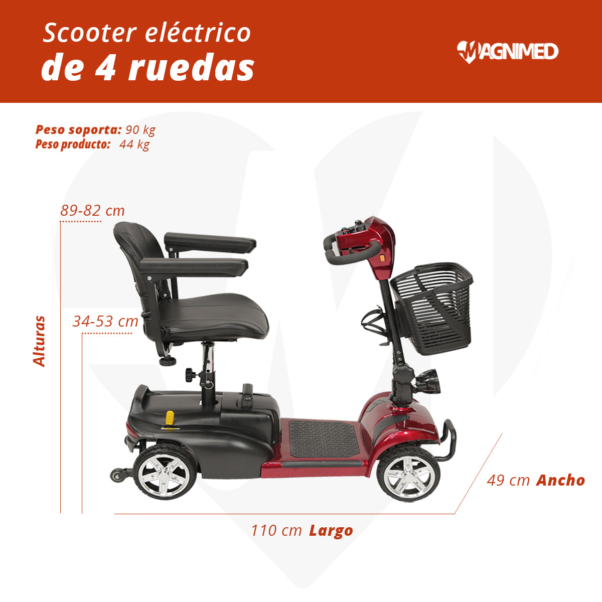 Scooter eléctrico 4 ruedas rojo