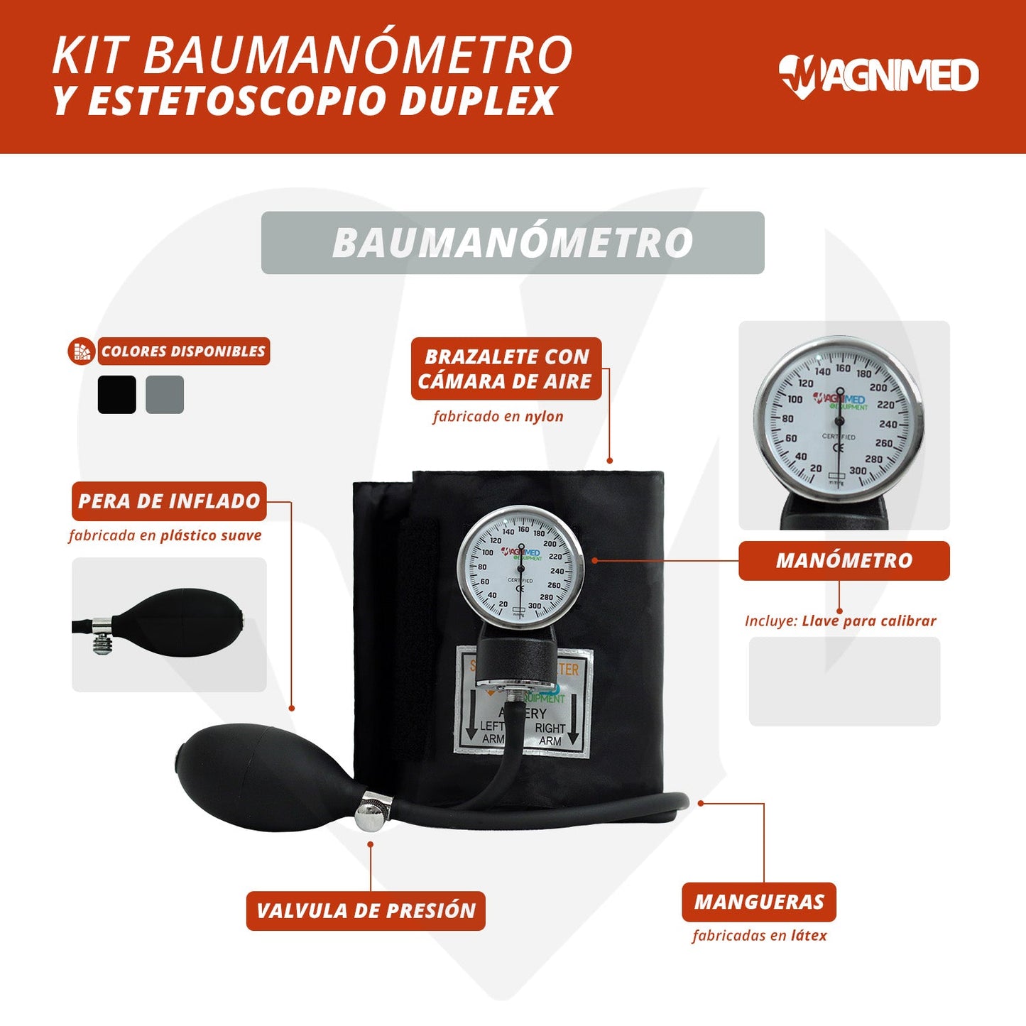 Kit de baumanómetro y estetoscopio doble campana