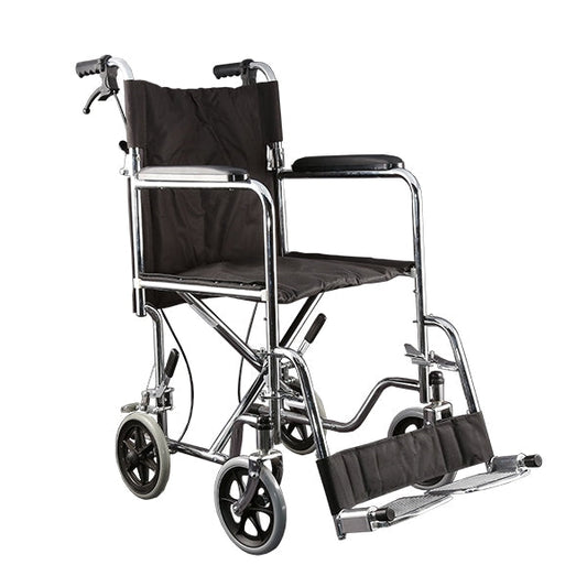 Silla de traslado cromada con frenos - ligera