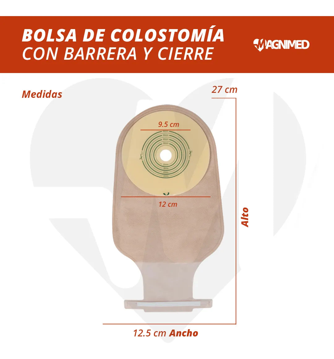 Bolsas para colostomía sencilla con barrera y cierre 10 pzs.