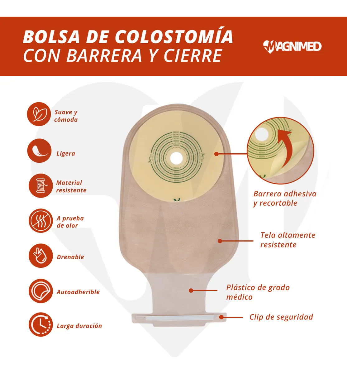 Bolsas para colostomía sencilla con barrera y cierre 10 pzs.