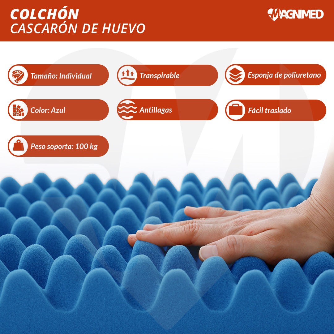 Colchón Cascarón De Huevo Anti Llagas Individual con Funda