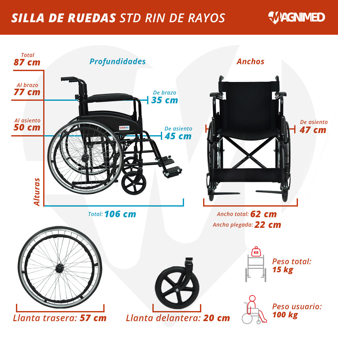 Silla de Ruedas Estándar Rin de Rayos Plegable Magnimed