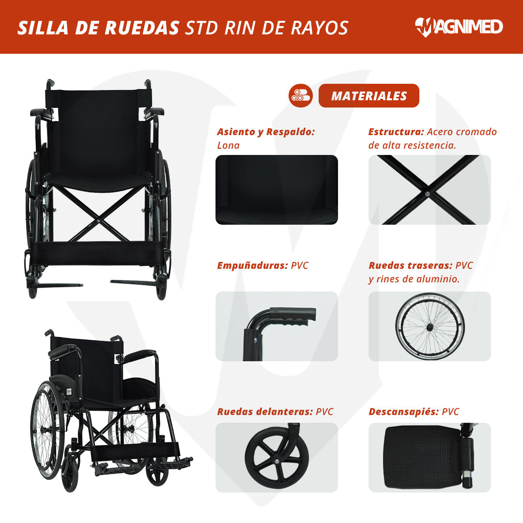Silla de Ruedas Estándar Rin de Rayos Plegable Magnimed