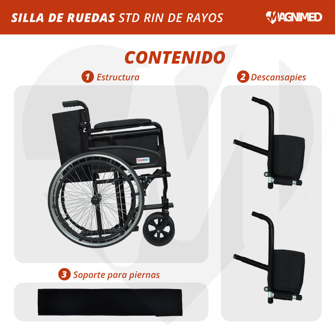 Silla de Ruedas Estándar Rin de Rayos Plegable Magnimed