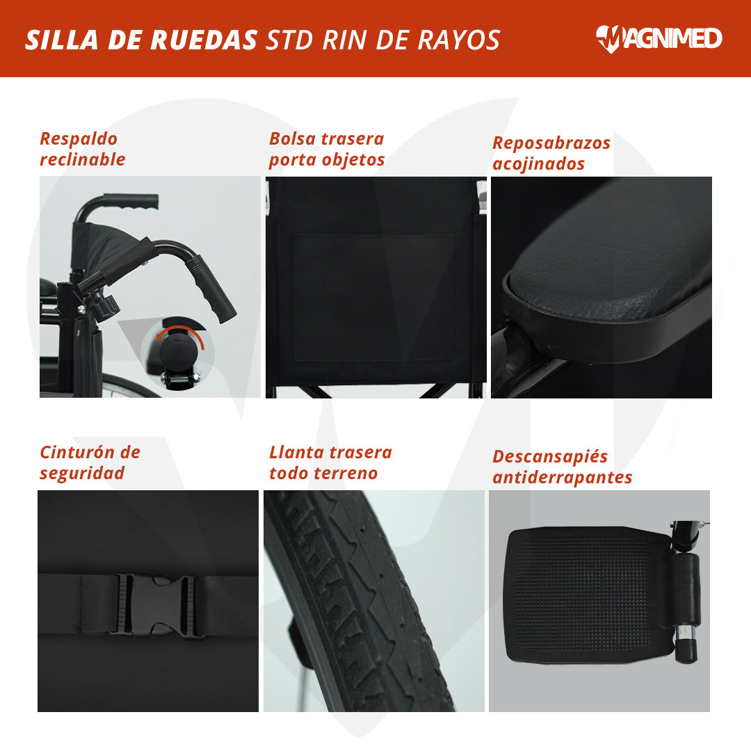 Silla de Ruedas Estándar Rin de Rayos Plegable Magnimed