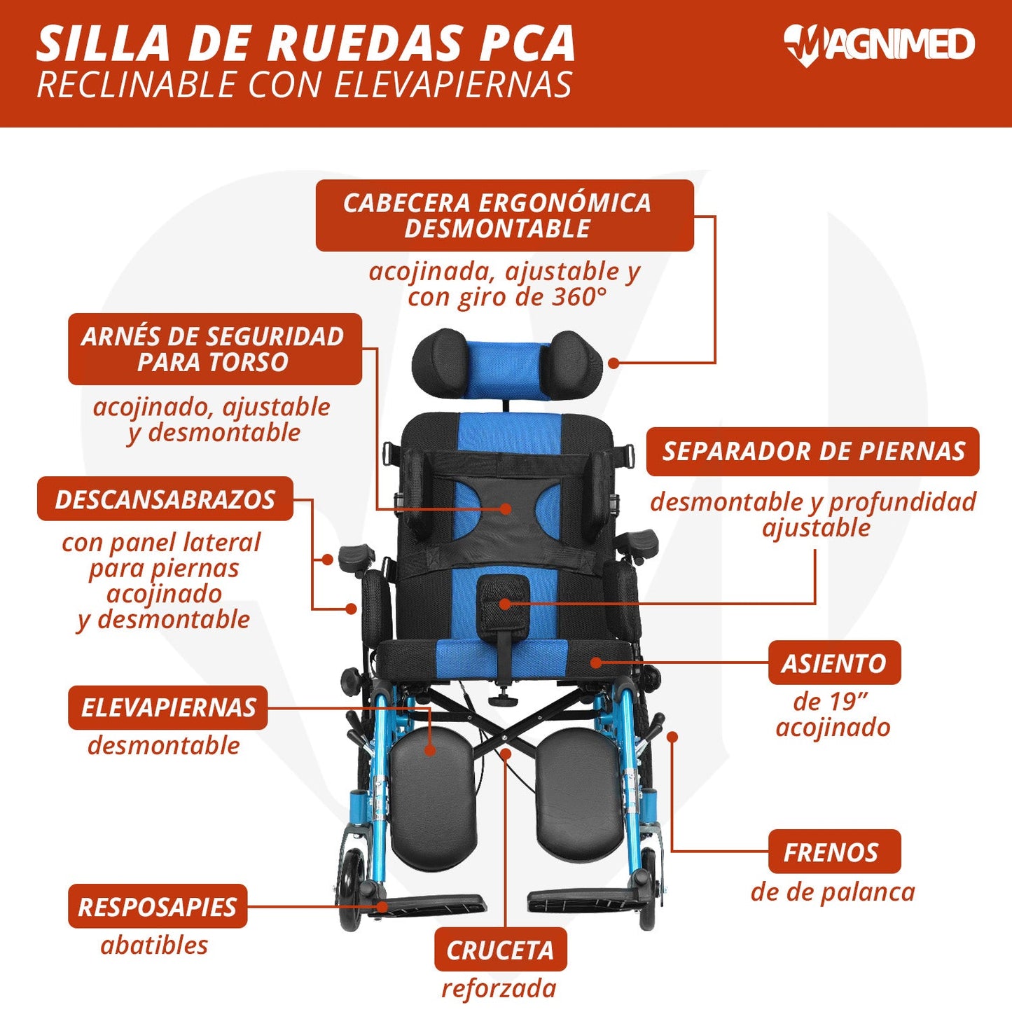 Silla P. C. A. con elevapiernas 19plg