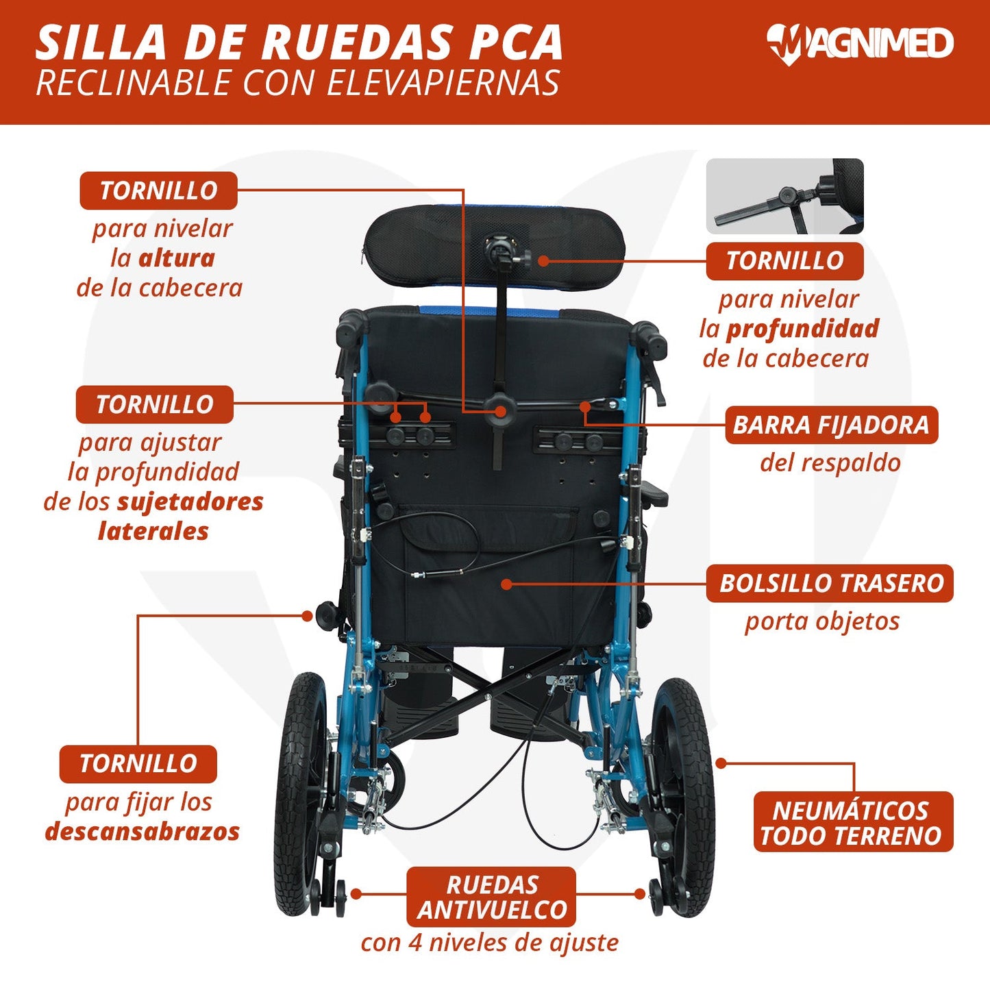 Silla P. C. A. con elevapiernas 19plg