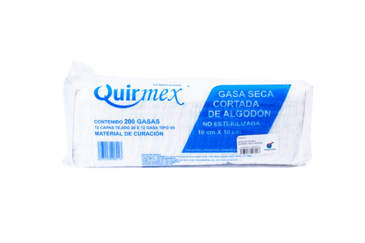 Gasa Seca 10x10 cm No Estéril 200 pzs Quirmex